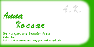 anna kocsar business card
